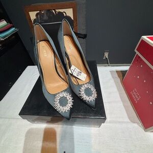 Teal Heels with Rhinestone Embellishment